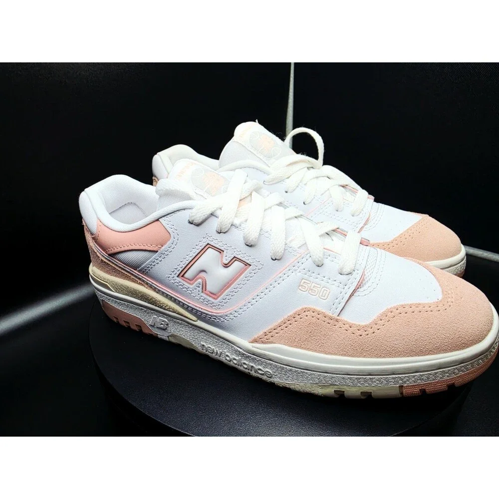 New Balance 550 Unisex Kids Low Top Lace-Up Sneakers White/Pink US 7 M/8.5 Women